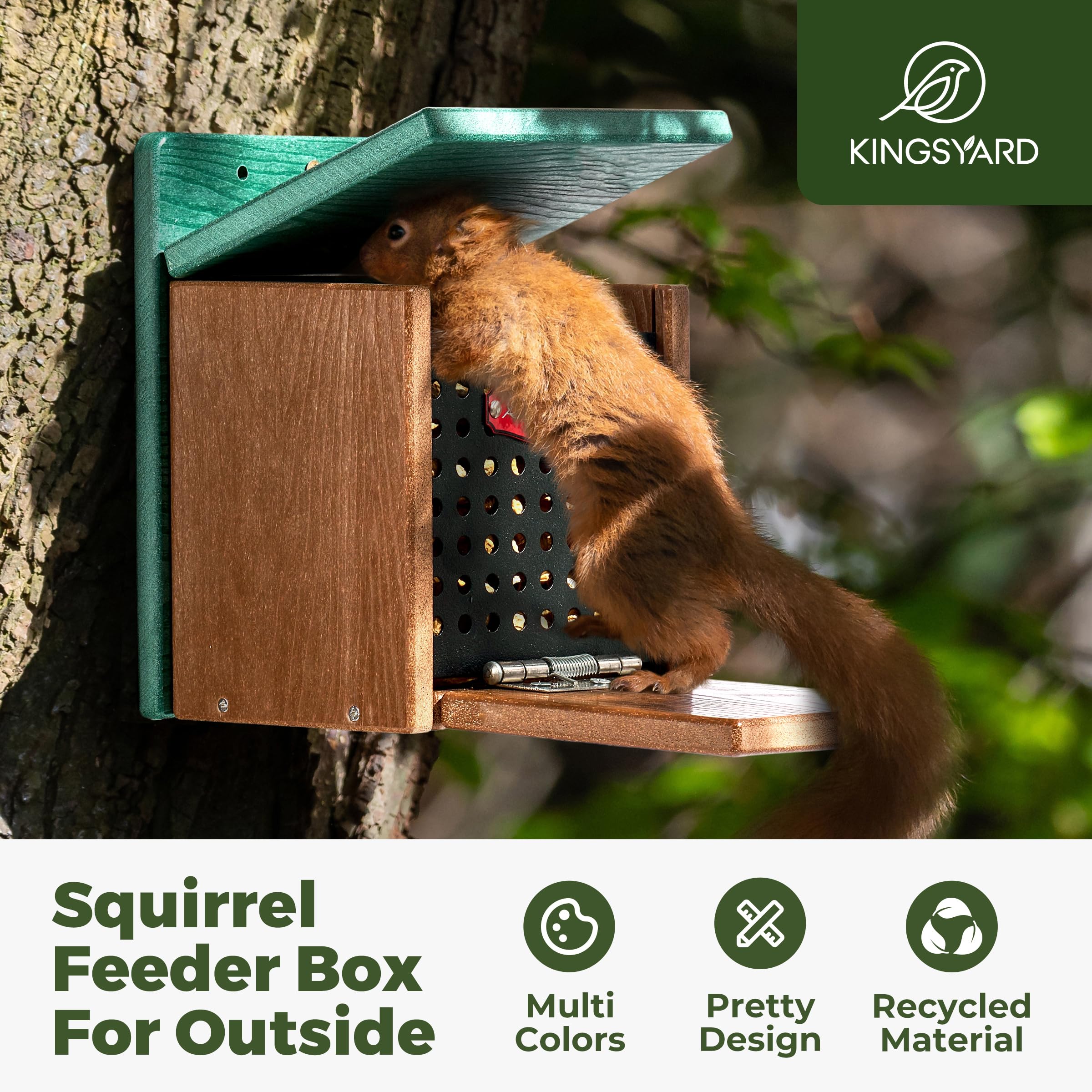Kingsyard Squirrel Feeder Box with removable front panel for easy cleaning