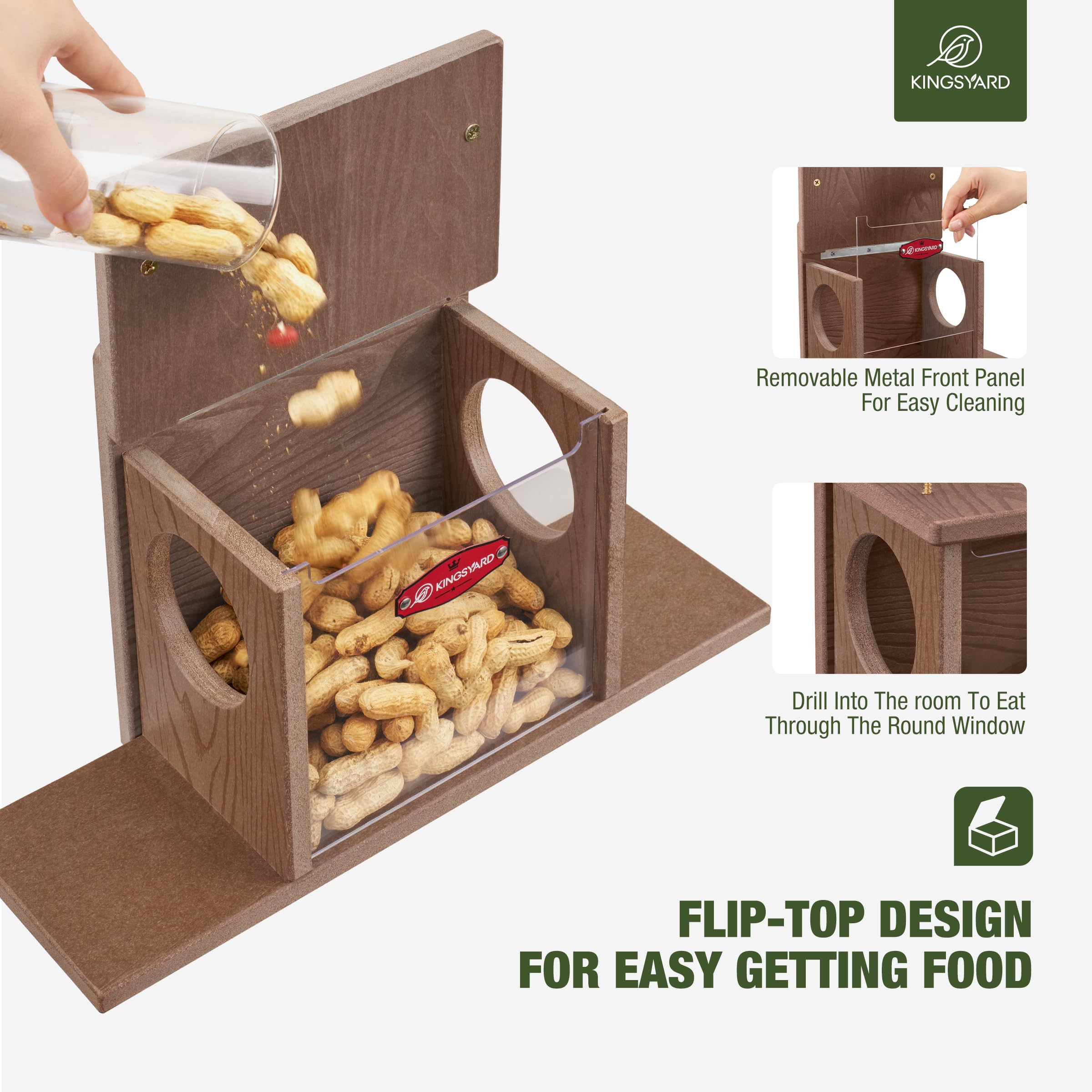 Kingsyard Squirrel Feeder Box weatherproof lid protects interior from rain.