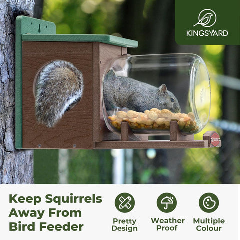 Closeup of the Kingsyard squirrel feeder jar and secure lid for easy refills.