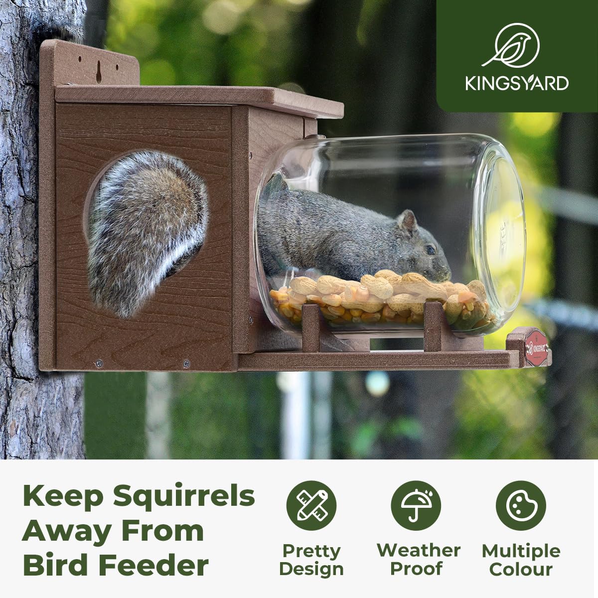 Kingsyard squirrel feeder jar with peanuts and corn storage keeps treats dry and accessible.