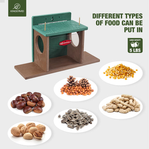 Kingsyard Squirrel Feeder with lid protecting interior from rain.
