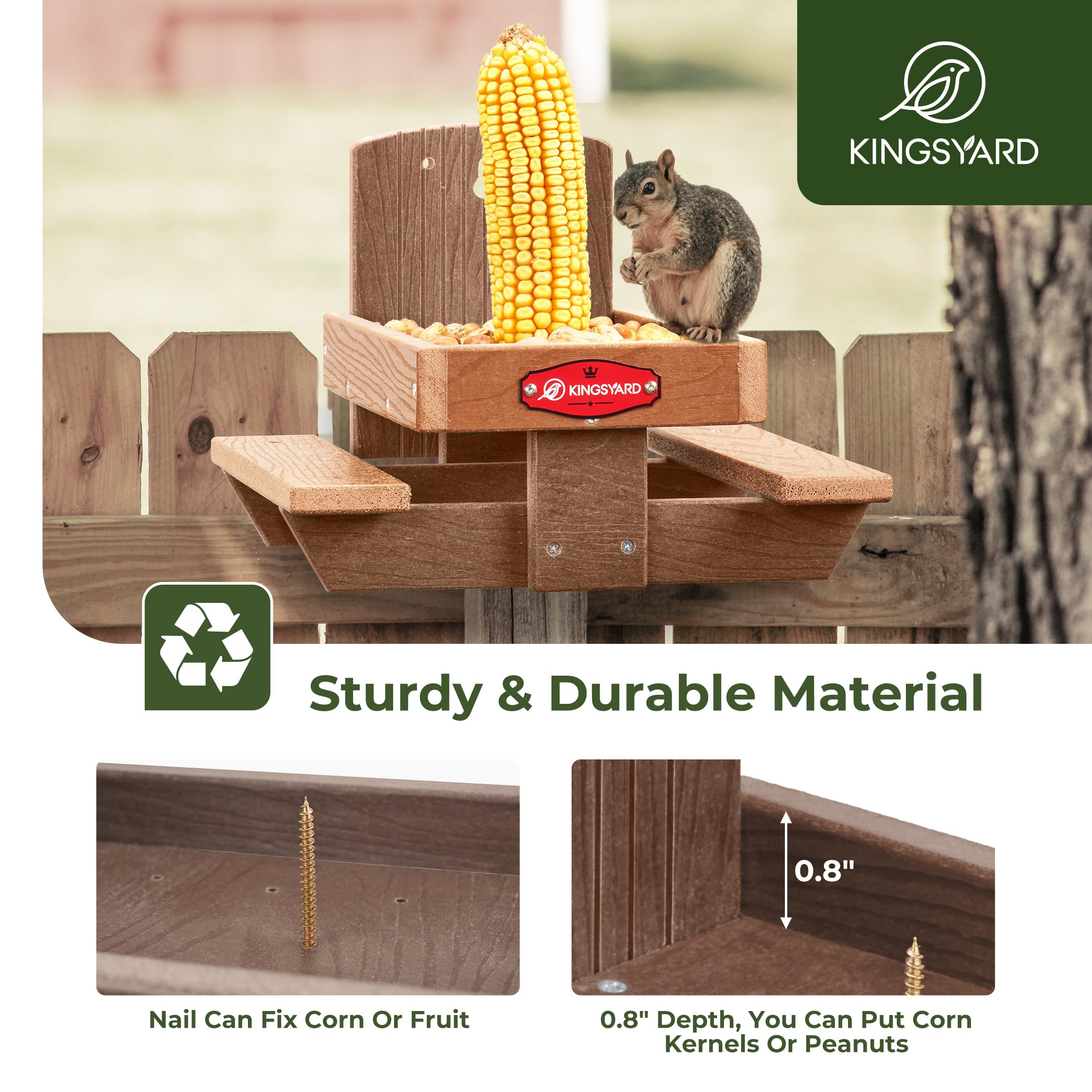 Kingsyard Squirrel Feeder Table corn cob holder for easy outdoor feeding.