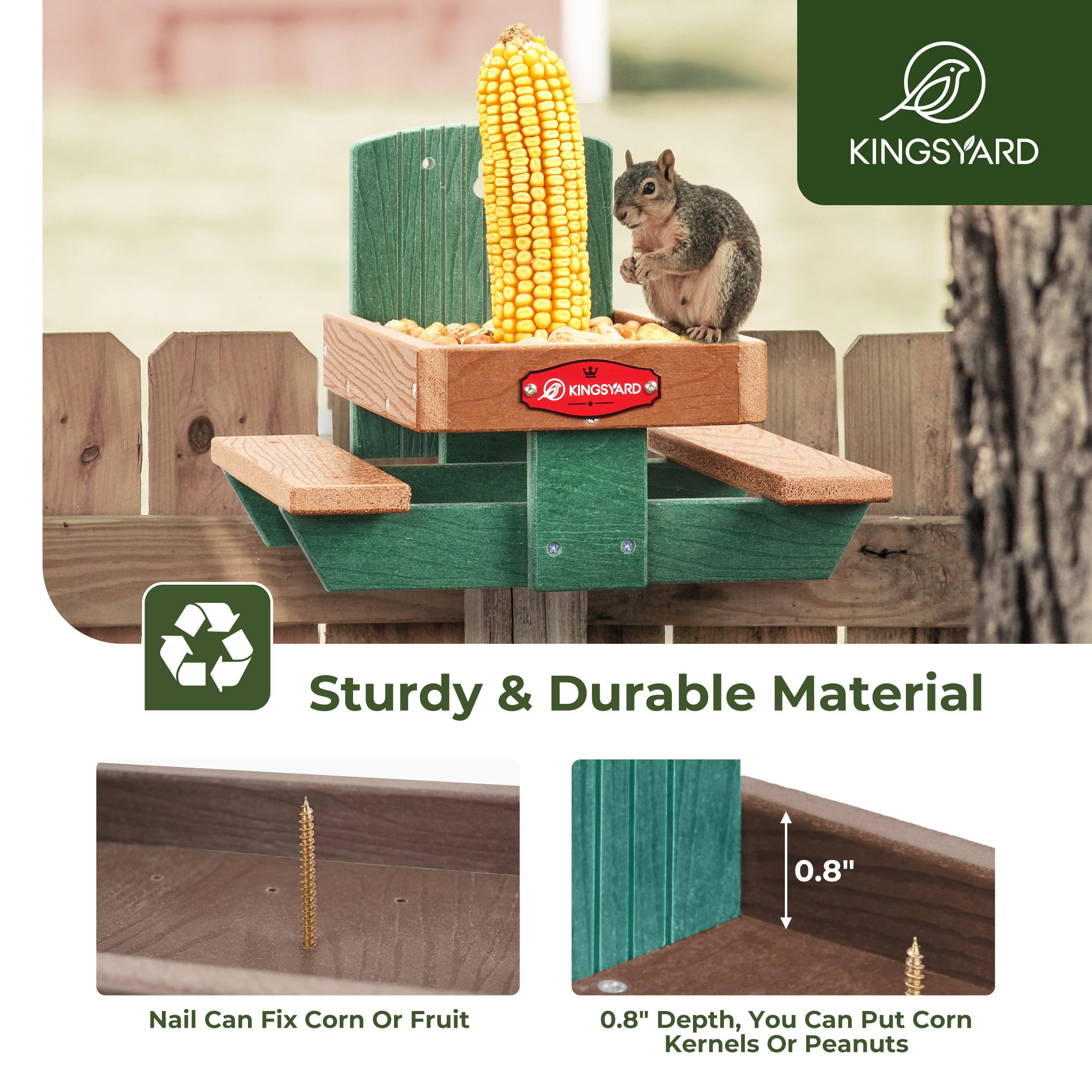 Kingsyard Squirrel Feeder Table mounted on post for sturdy outdoor setup.