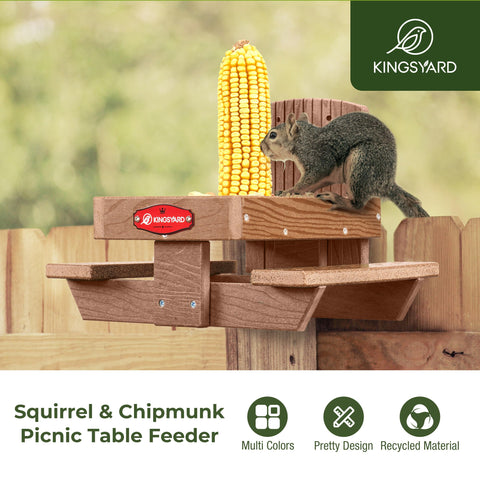 Kingsyard Squirrel Feeder Table with two benches, inviting two squirrels to dine at once.
