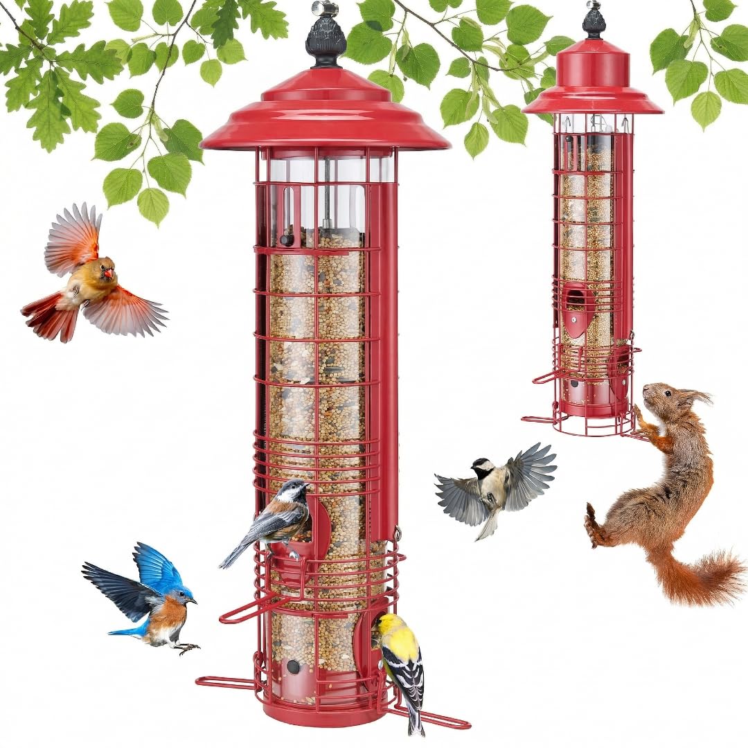 Kingsyard squirrel-proof bird feeder outdoors red protects seeds from squirrels