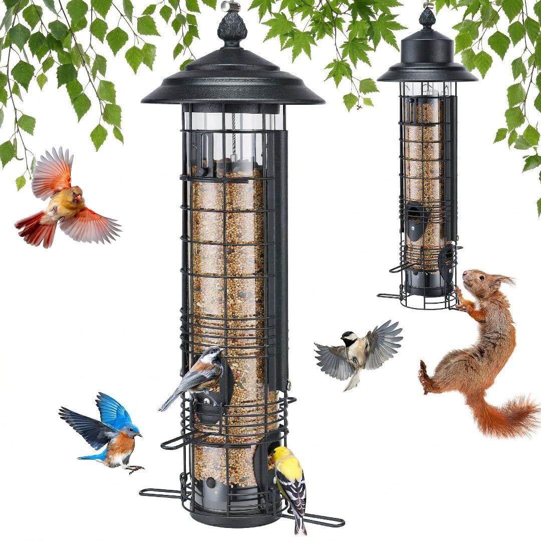 Kingsyard squirrel-proof bird feeder overview showcasing sturdy metal frame