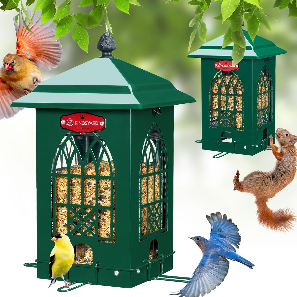 Kingsyard squirrel-proof feeder shell showing durable metal construction for outdoor use