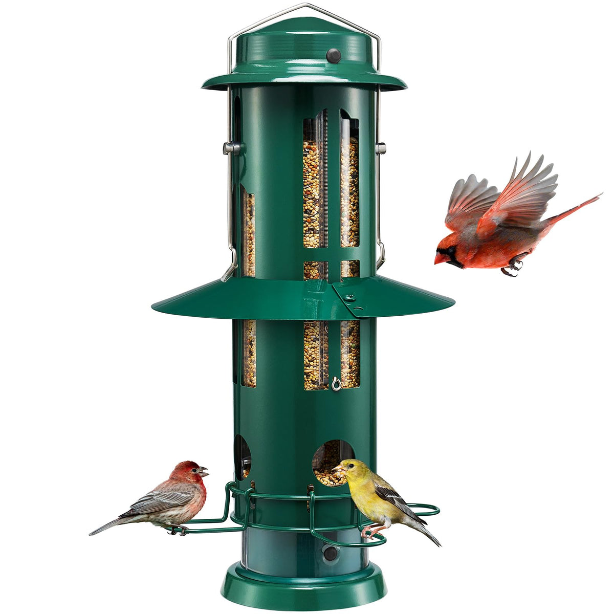 Kingsyard squirrel-proof feeder with weight-activated perch deters intruders while preserving seed access.