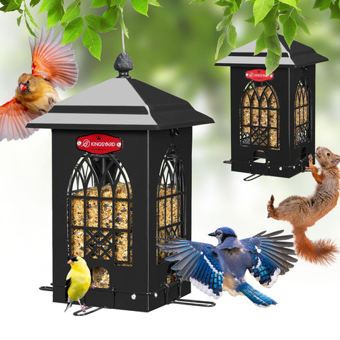 Kingsyard squirrel-proof feeder with weight-activated perches deters intruders while welcoming small birds.