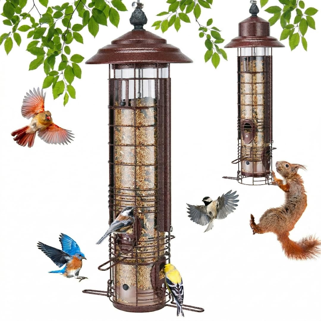 Kingsyard squirrel-proof feeder with weight-activated perch keeps seeds safe for small birds
