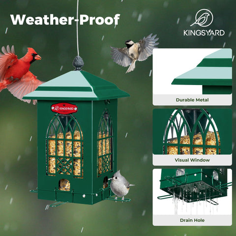 Kingsyard squirrel-proof lid with dual-side latch secures feeding opening