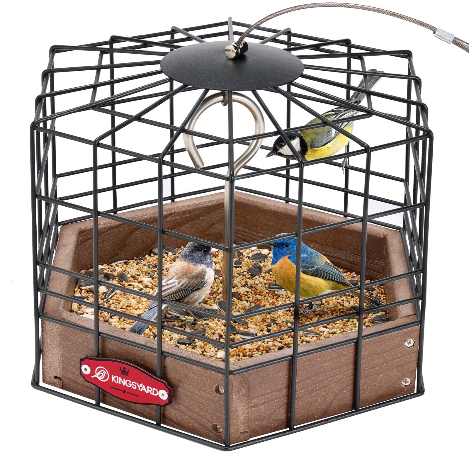 Kingsyard Squirrel-Proof Platform Feeder cover shields small birds from squirrels.