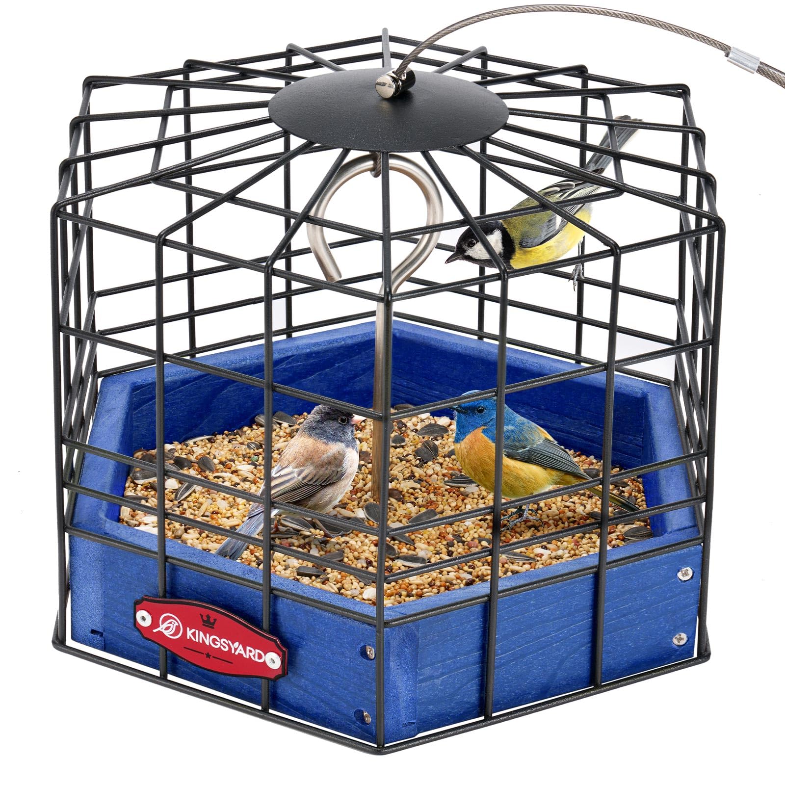 Kingsyard squirrel-proof platform feeder for outdoor hanging, durable and easy to assemble.
