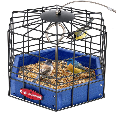 Kingsyard squirrel-proof platform feeder for outdoor hanging, durable and easy to assemble.