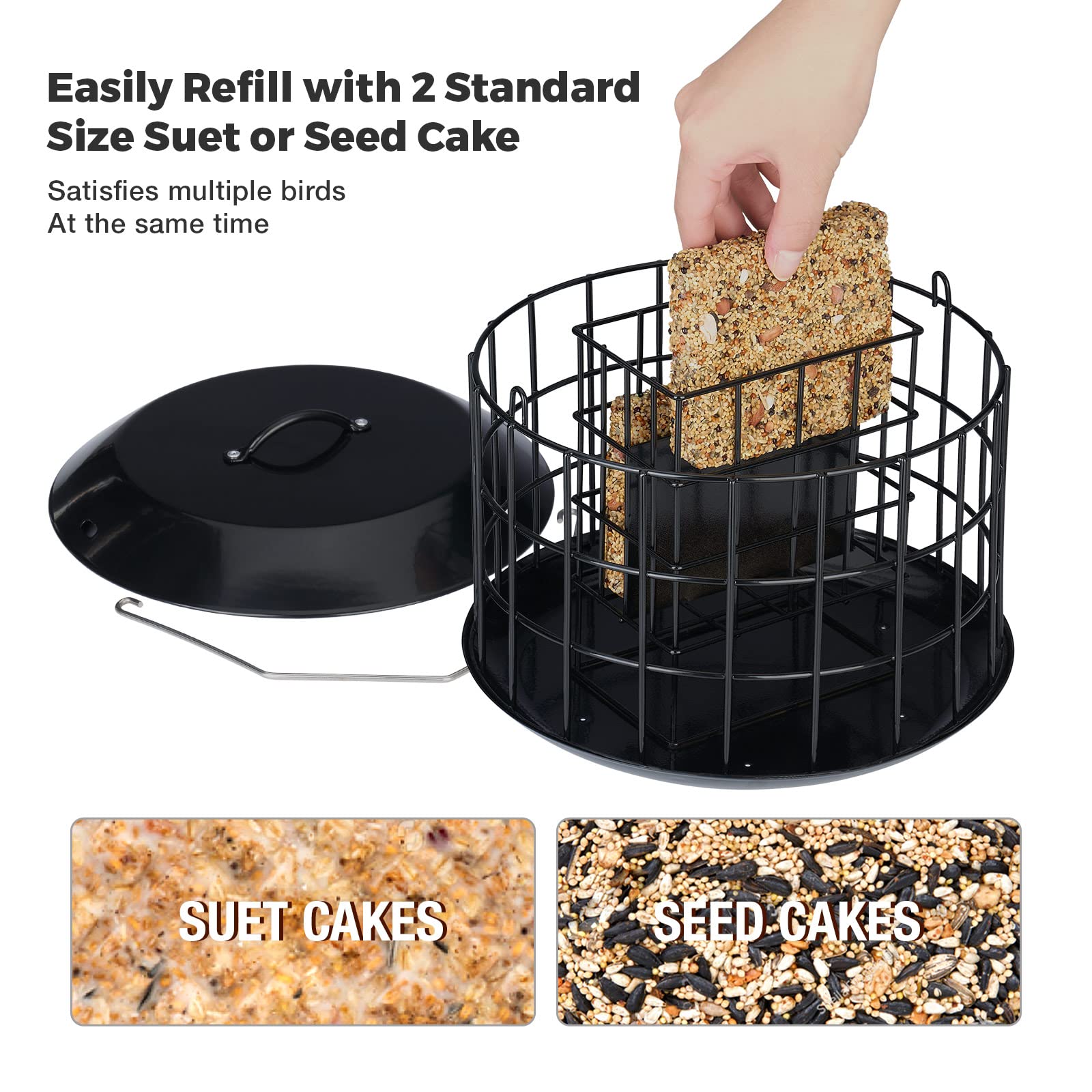 Kingsyard squirrel-proof suet feeder removable roof for easy refilling.