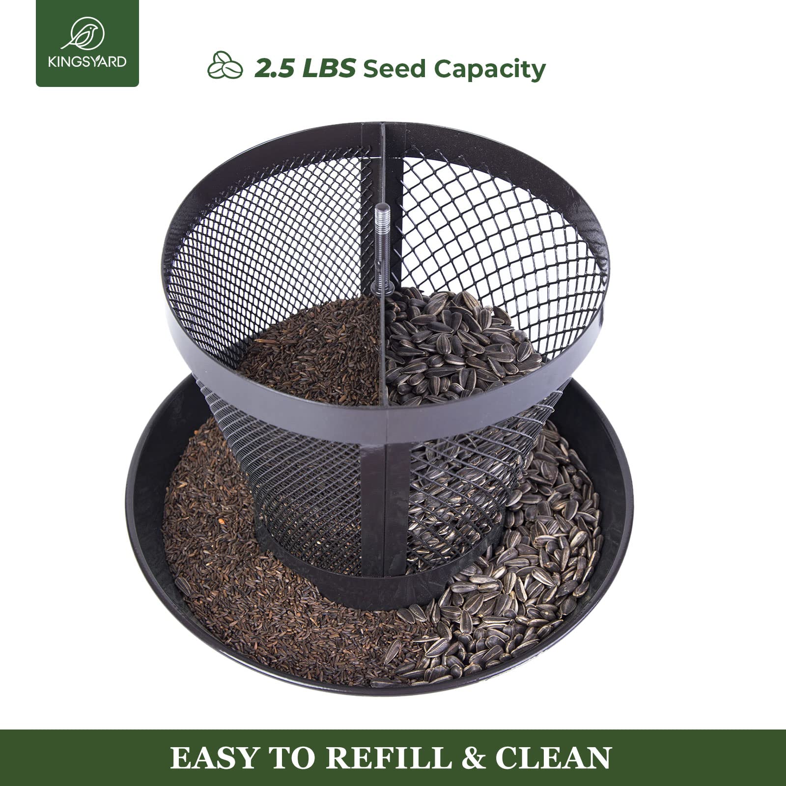 Kingsyard Squirrel-resistant feed station prevents damage while birds feed.