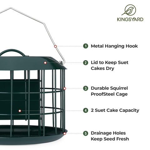 Kingsyard suet feeder with removable roof for easy refills and cleaning.