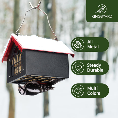 Kingsyard suet feeder with weatherproof roof protecting food from elements