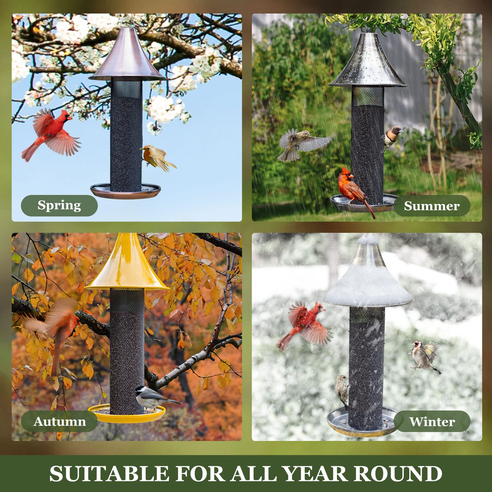 Kingsyard feeder attracts goldfinch and chickadee to the mesh feeding area