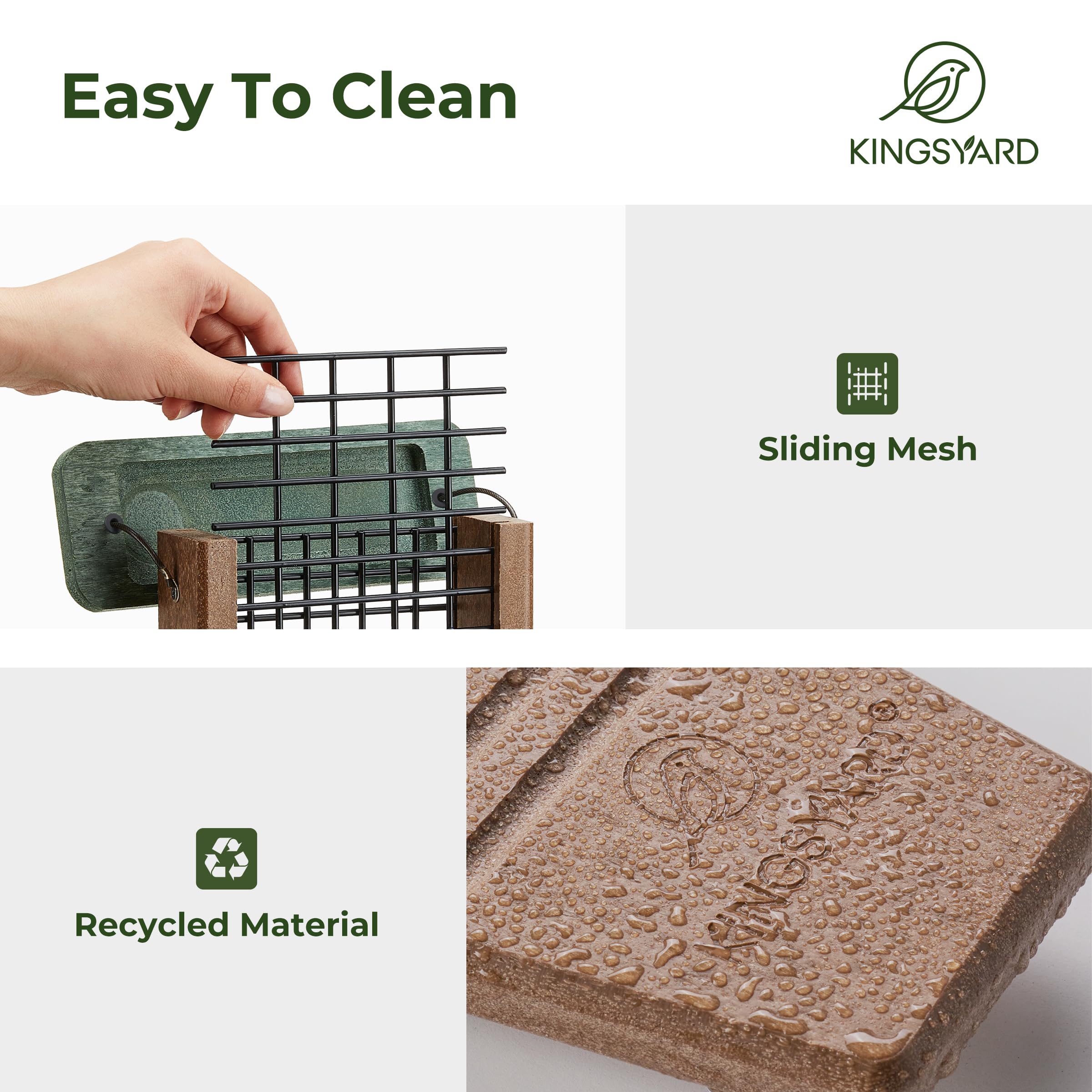 Kingsyard top-fill-suet-feeder design enables quick refills and continuous feeding.