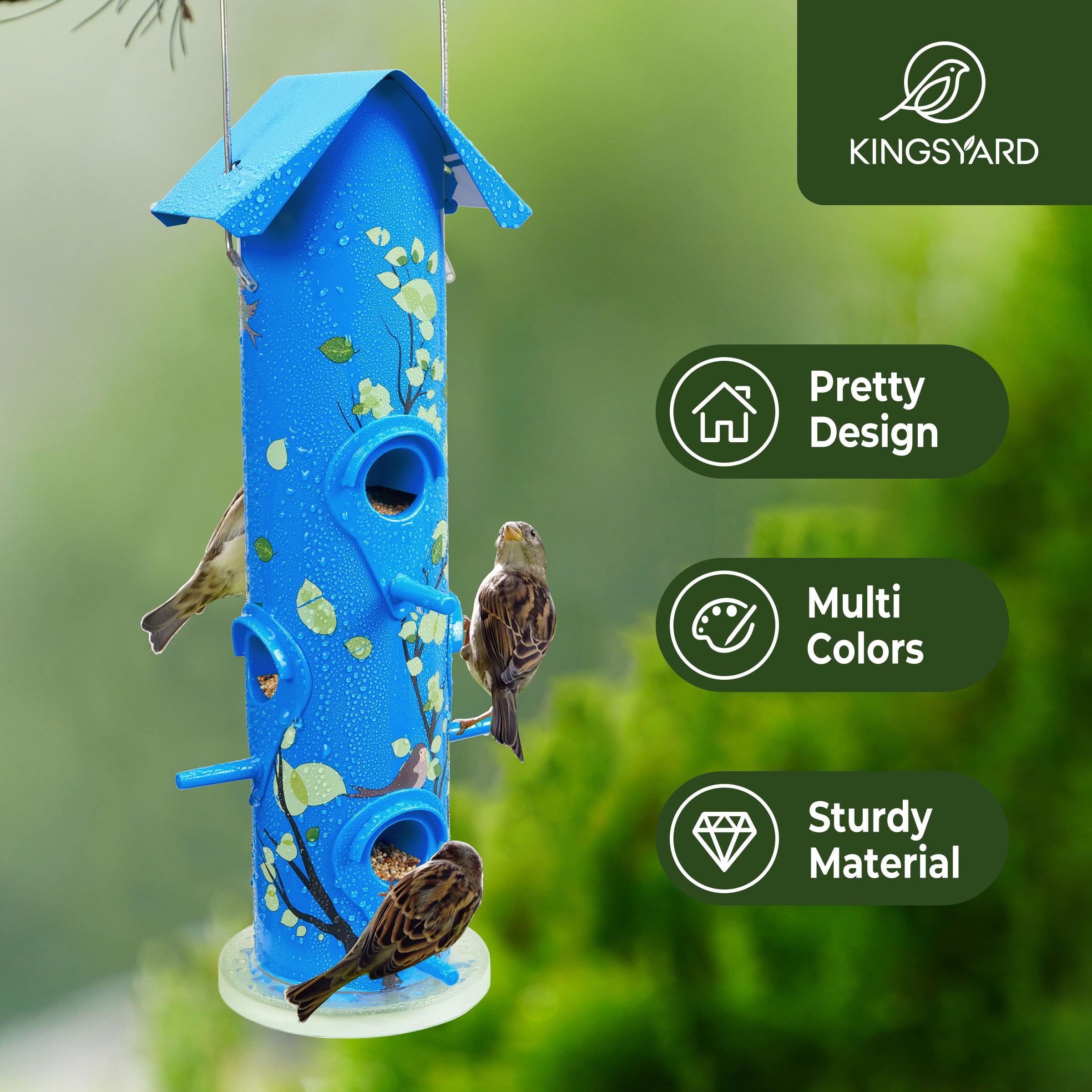 Kingsyard tube bird feeder keeps seeds dry and accessible for birds