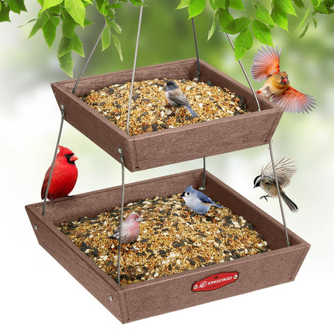 Kingsyard two-tier brown bird feeder with dual trays for diverse feeding birds.