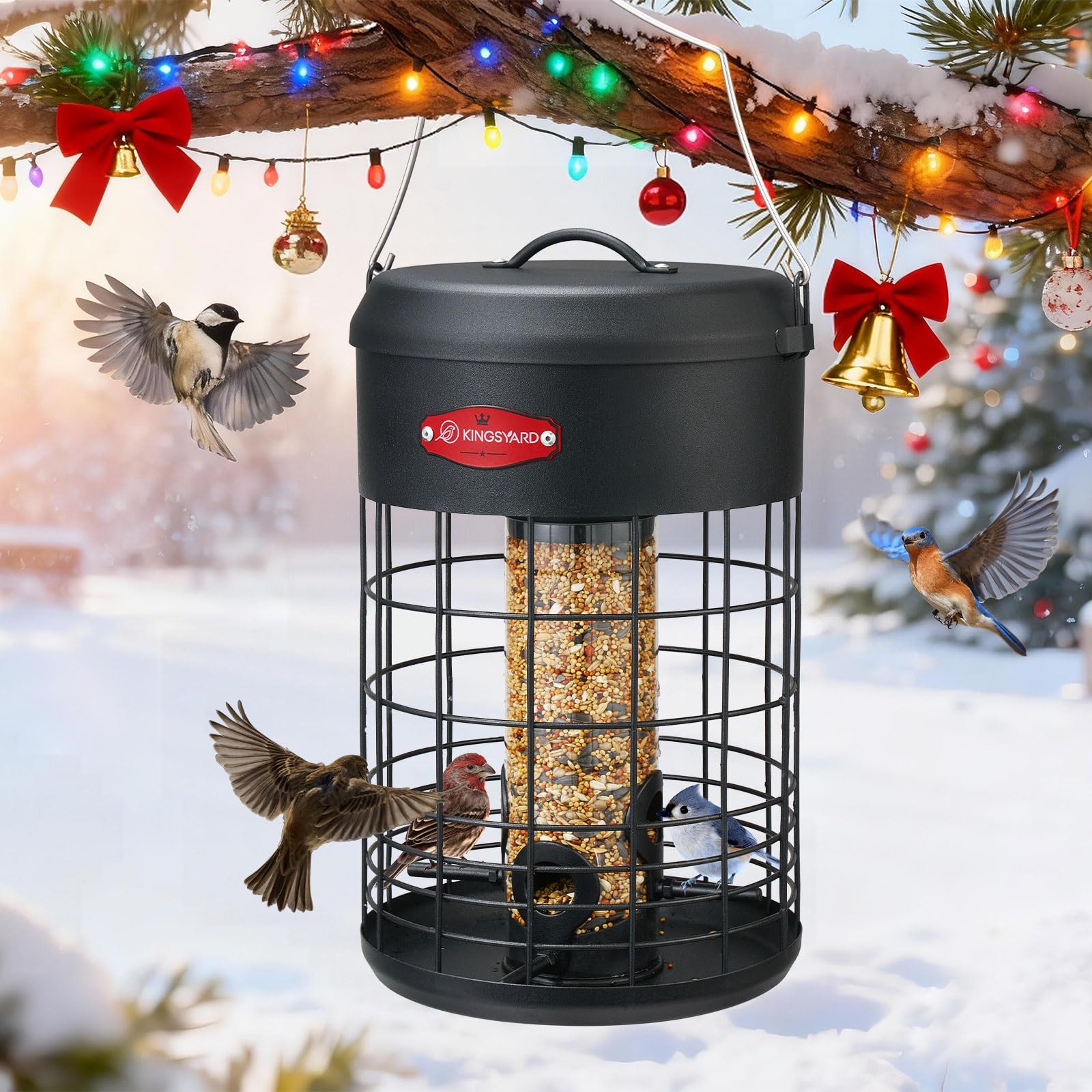 Kingsyard feeder side with four ports promotes easy bird access