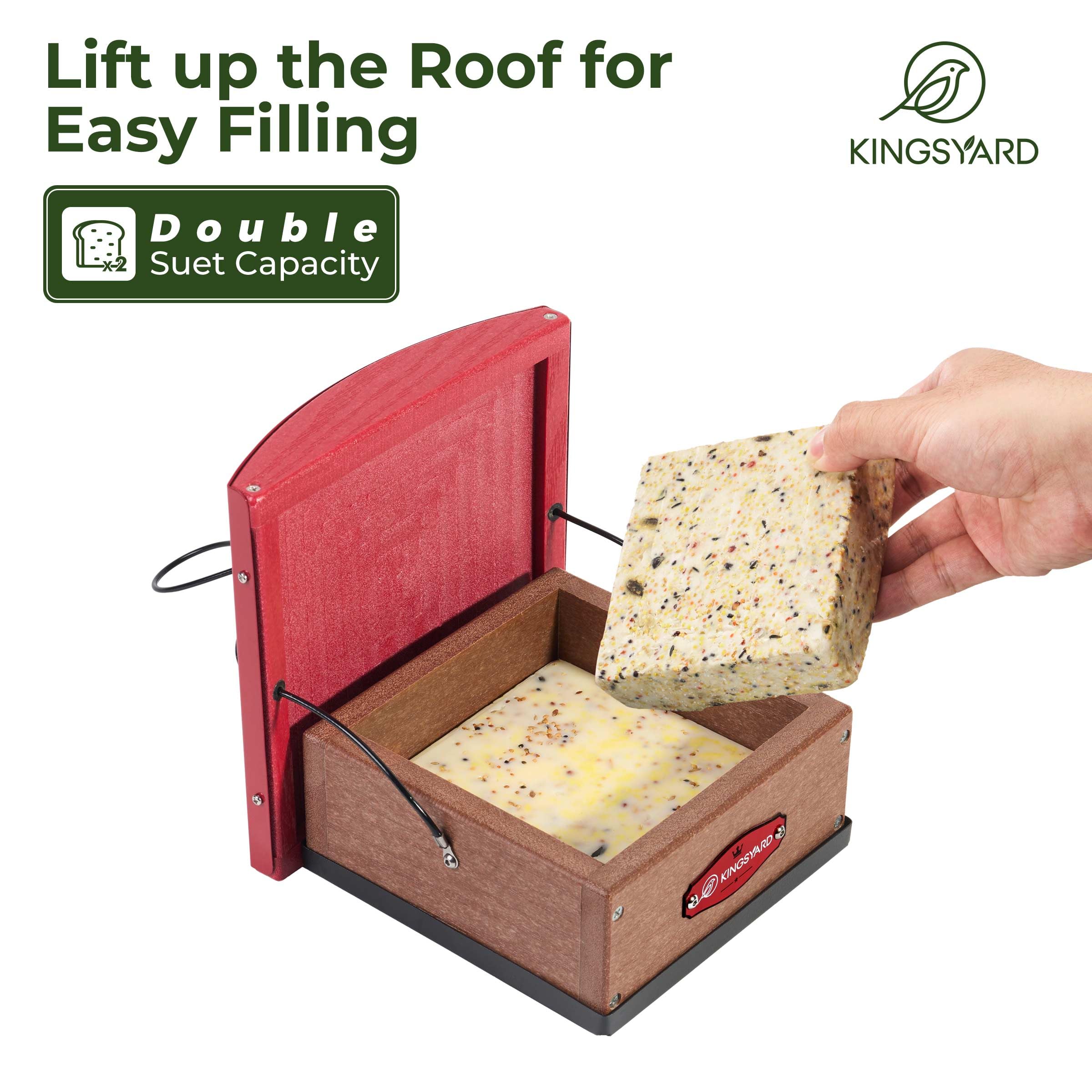 Kingsyard Feeder Holds Two Blocks for flexible winter feeding options.
