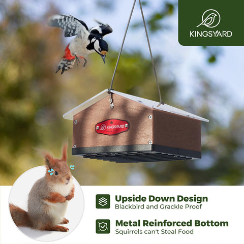 Kingsyard upside-down double suet feeder side view showing squirrel-proof bottom seal.