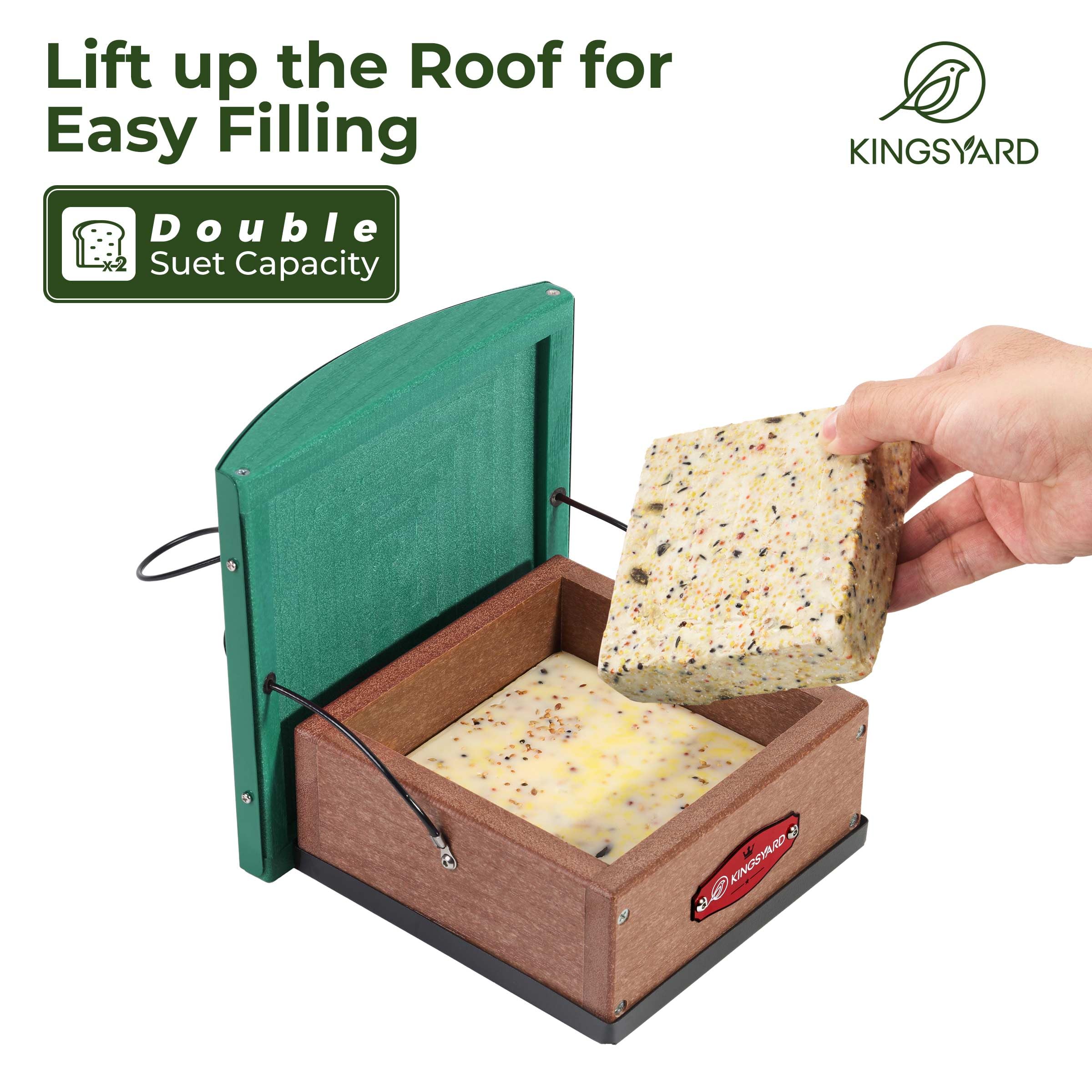 Kingsyard Upside Down Suet Feeder roof detail highlights durable seal