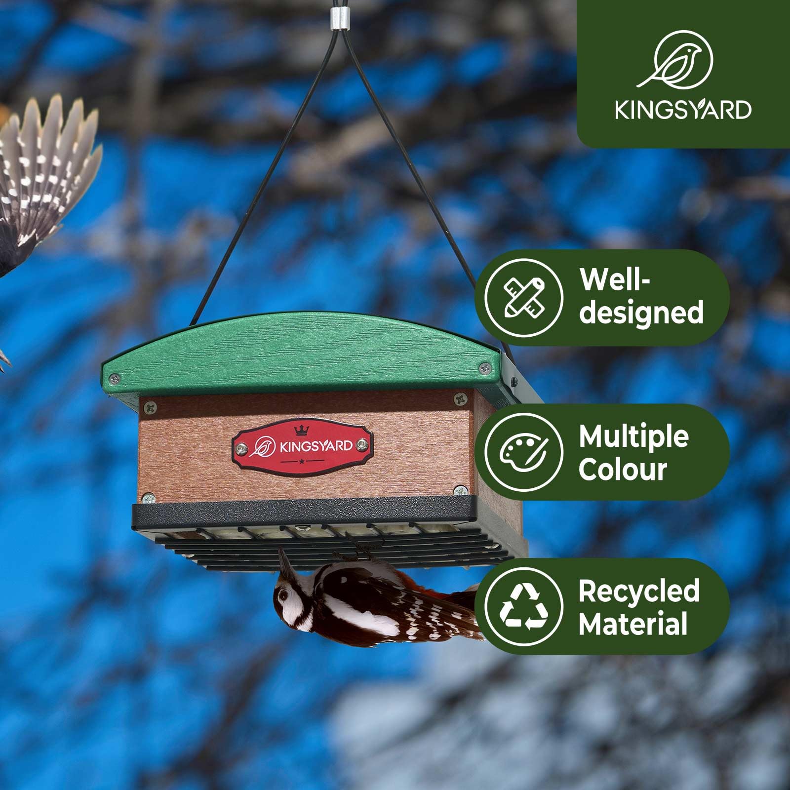 Kingsyard Upside Down Suet Feeder winter-use versatility holds two blocks