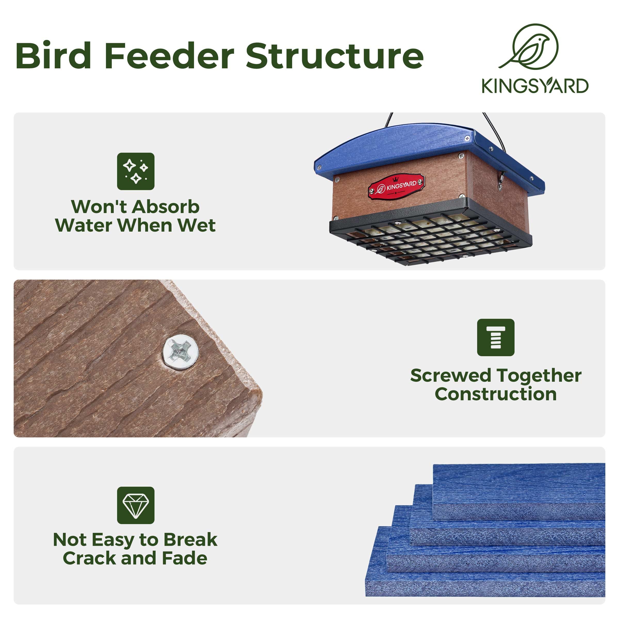 Kingsyard upside-down feeding angle encourages a variety of perching birds.