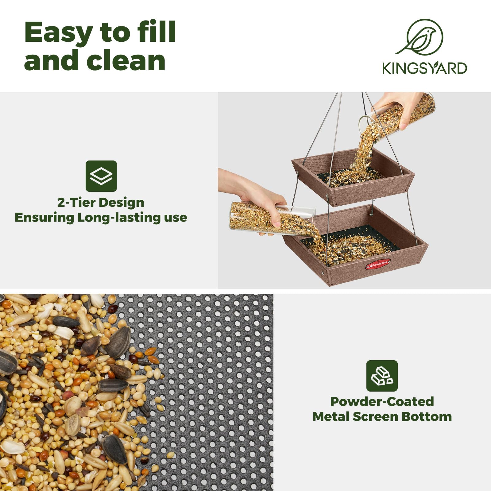 Kingsyard weather-resistant feeder made from recycled plastic for year-round use.