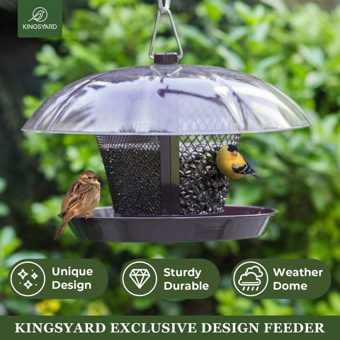 Kingsyard Weatherproof Dome protects seeds and attracts cardinals and finches outdoors.