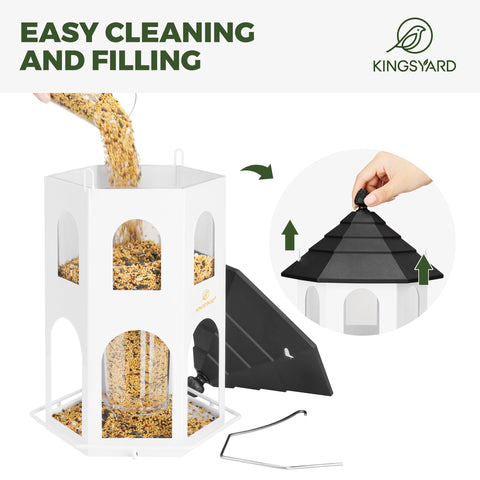 Kingsyard weatherproof finish protects against rust and rain for year-round bird watching.