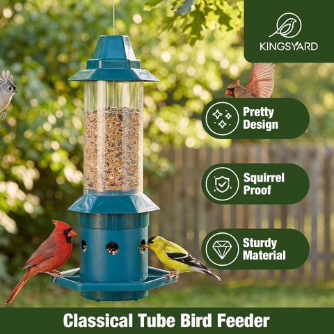 Kingsyard weatherproof seed compartment protects seeds from rain for dry bird food.