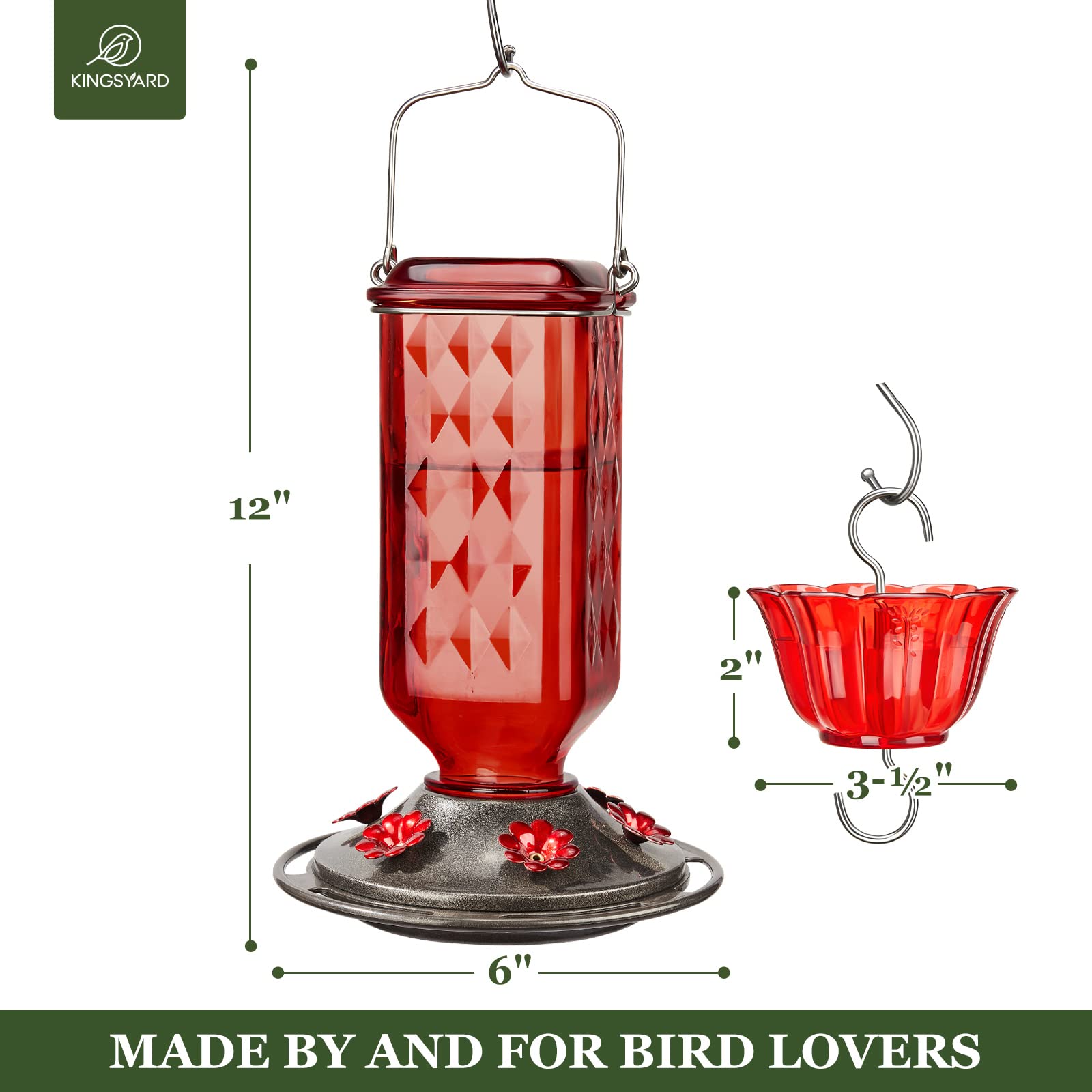 Kingsyard wide-mouth hummingbird feeder makes filling and cleaning simple.