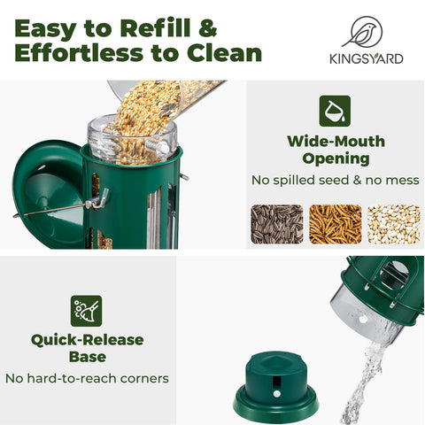 Kingsyard wide-mouth refill design makes topping up seeds quick and spill-free.