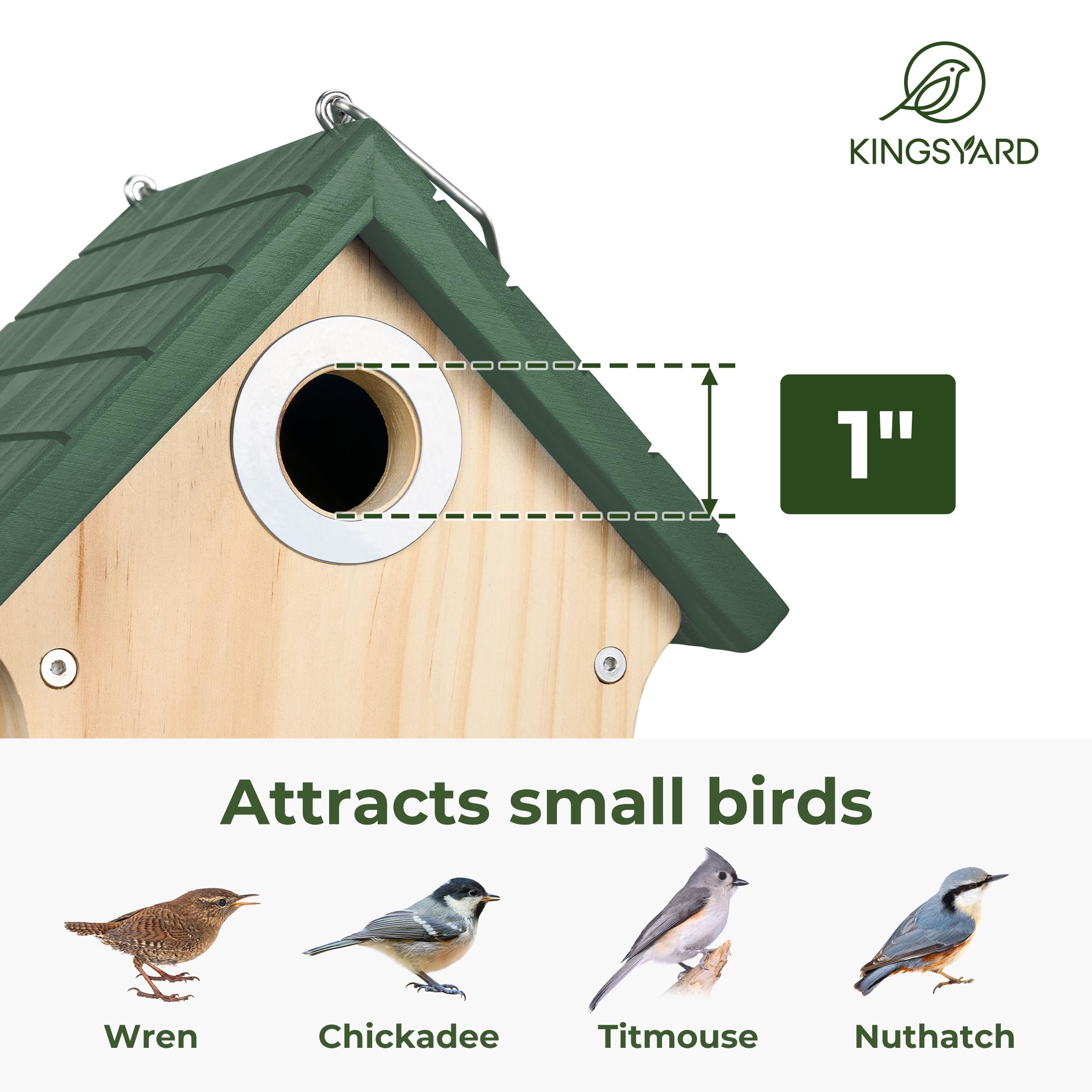 Kingsyard wooden bird house easy-clean lid enables quick maintenance