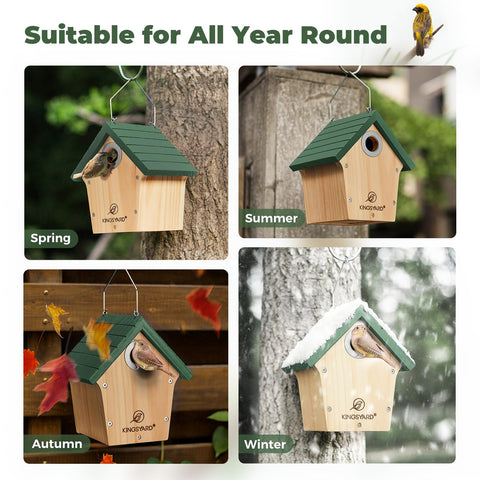 Kingsyard wooden bird house natural wood finish blends with outdoors