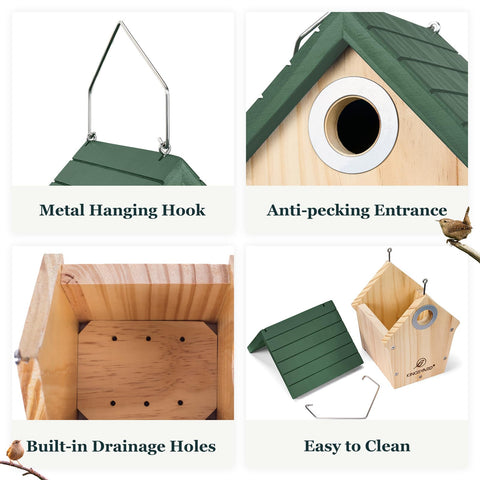 Kingsyard wooden bird house wren entrance hole attracts wrens