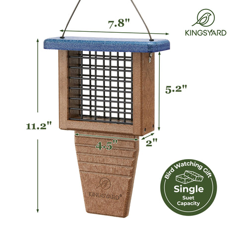 Kingsyard woodpecker-friendly feeder with tail-prop and grip-friendly mesh