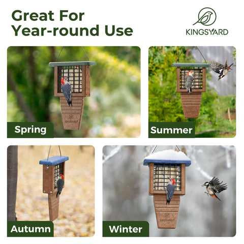 Kingsyard woodpecker-friendly feeder provides stable grip for clingers.