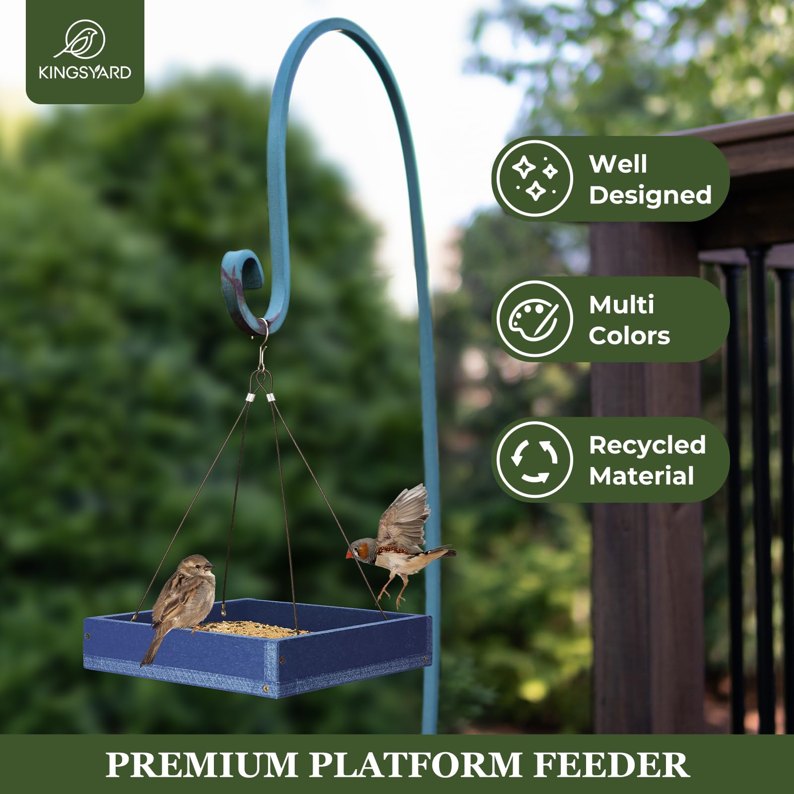 Kingsyard WPC feeder with four chain suspension stays steady when birds land.