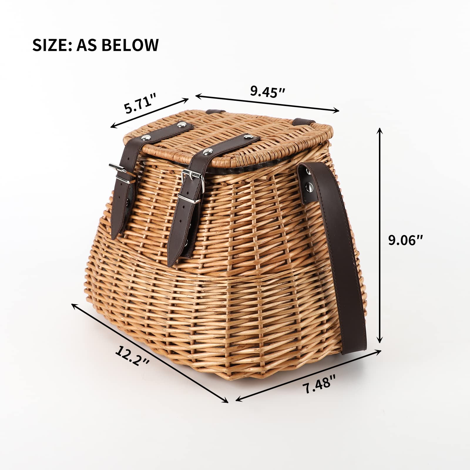 KINGWILLOW basket features faux leather straps and buckle for secure, stylish carrying