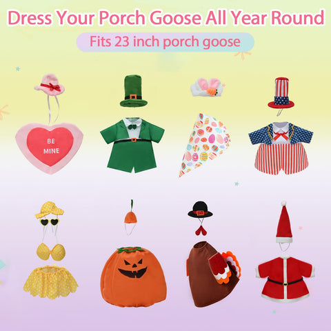 Kinhzrude Christmas goose costume adds Santa-inspired charm to yard.