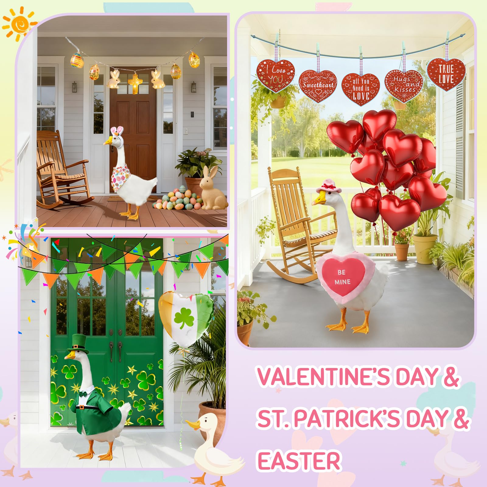 Kinhzrude Easter goose outfit adds bright charm to garden displays.