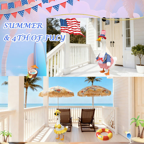 Kinhzrude summer goose outfit provides cheerful color for patio decor.