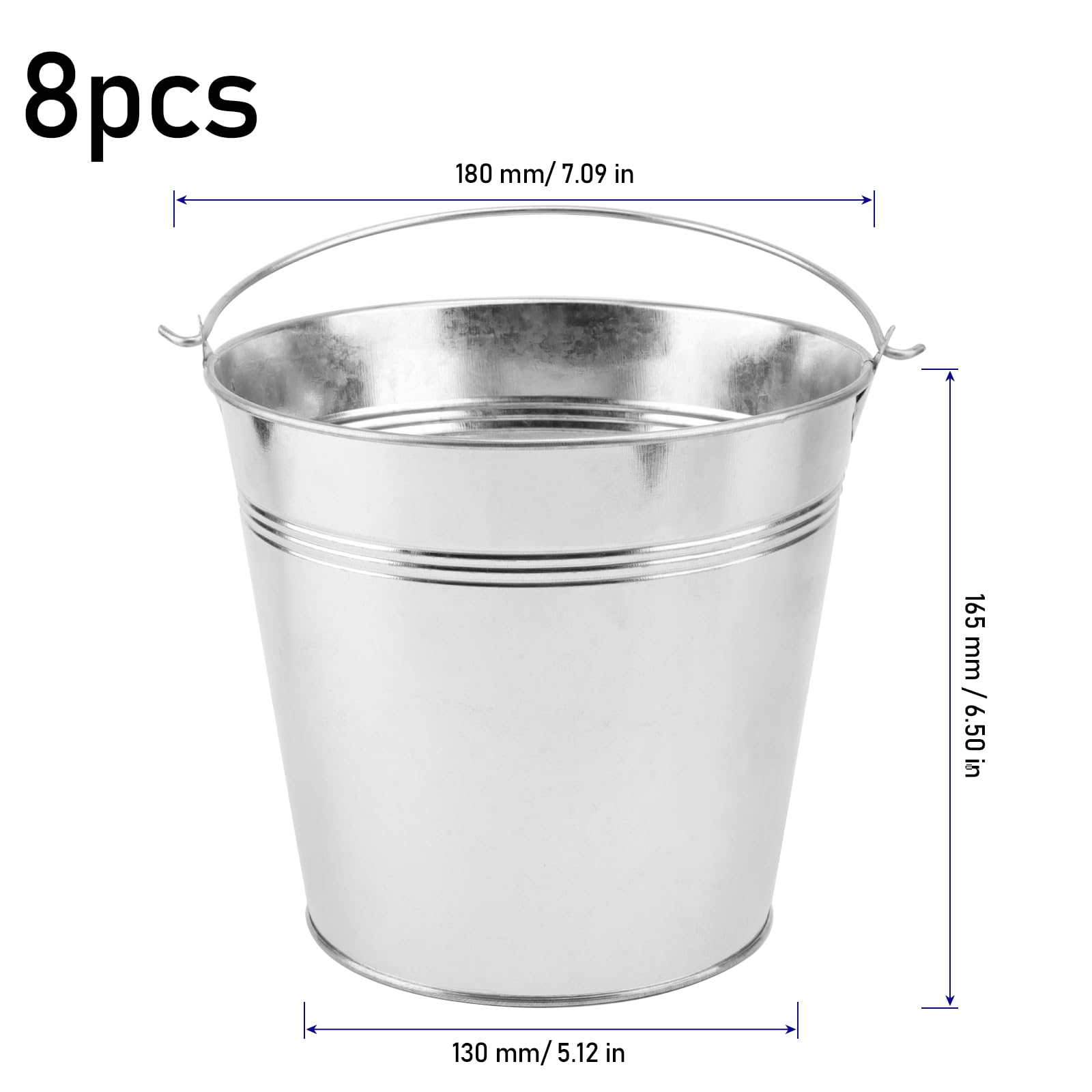 KINJOEK 7-inch galvanized planter buckets ideal for balconies and patios.