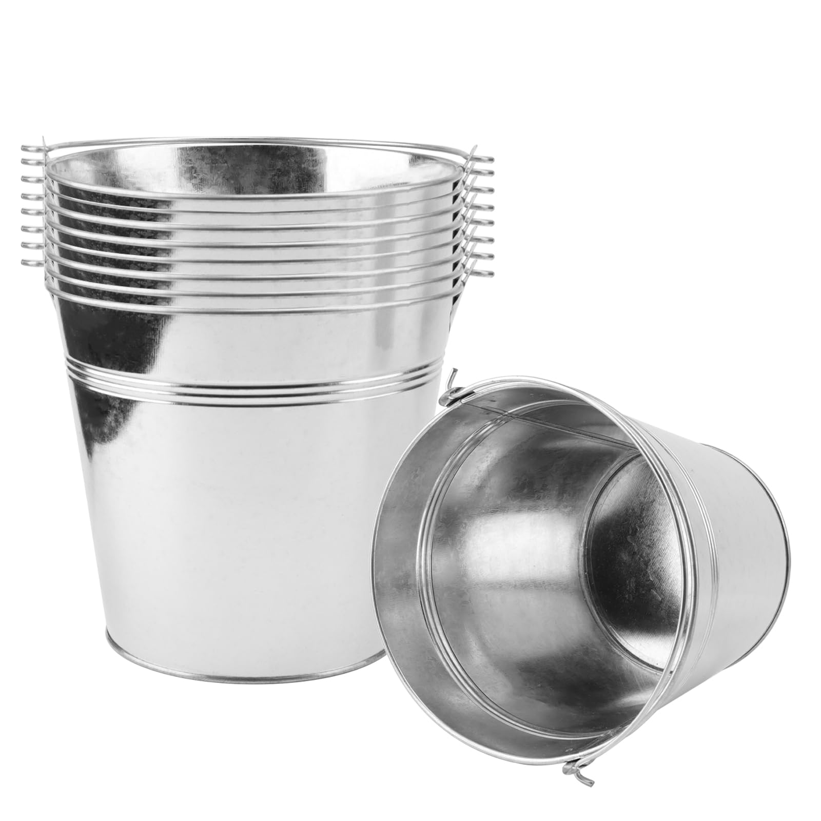 KINJOEK 8-pack galvanized metal buckets with handles for versatile décor and storage.